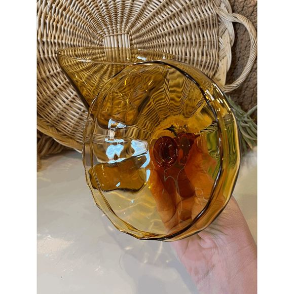Vintage Impoli Glass Amber Pressed Glass Lidded Compote - Picture 6 of 8